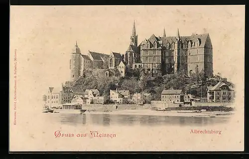 AK Meissen, Albrechtsburg vom Wasser gesehen