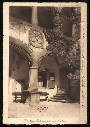 AK Heidelberg, Schlosshof, Partie vom gläsernen Saalbau