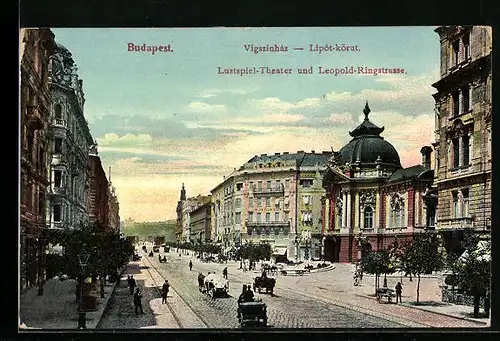 AK Budapest, Lustspiel-Theater und Leopold-Ringstrasse