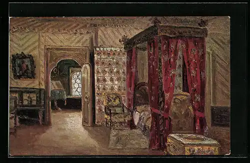 Künstler-AK Moskau, Schlafzimmer des Theodor Romanow