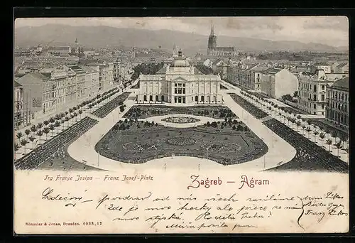 AK Zagreb, Franz Josef-Platz aus der Vogelschau