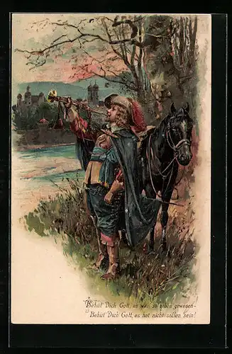 Lithographie Trompeter von Säckingen am Ufer, Behüt Dich Gott!