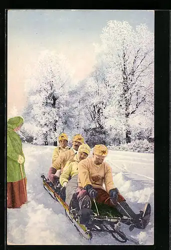 AK Vierer Bob am Start der Rennstrecke