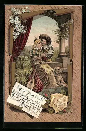 Lithographie Trompeter von Säckingen mit Geliebter und Mandoline, Behüt Dich Gott!