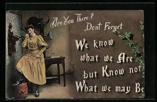 AK Are you there?, Junge Dame am Telefon