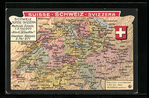 AK Schweiz, Landkarte und Schweizer Wappen