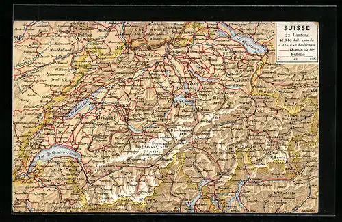 AK Zürich, Landkarte der Schweiz
