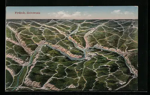 AK Fränkische Schweiz, Landkarte mit Bergkämmen