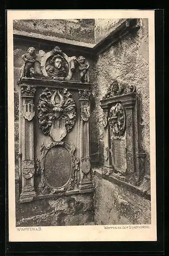 AK Wimpfen a. B., Wappen an der Stadtkirche