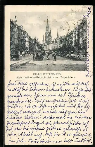 AK Berlin-Charlottenburg, Kaiser Wilhelm-Gedächtniskirche an der Tauentzienstrasse