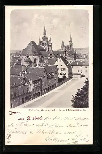 AK Ansbach, Reitbahn, Gumbertuskirche und Johanniskirche