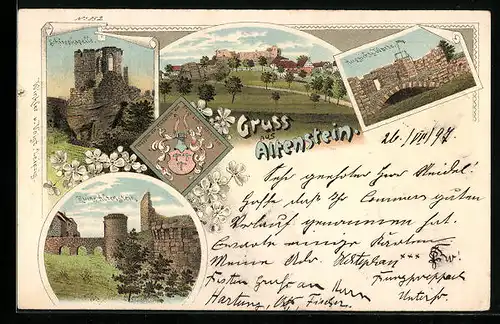 Lithographie Maroldsweisach, Ruine Altenstein, Aussichts-Warte, Schlosskapelle