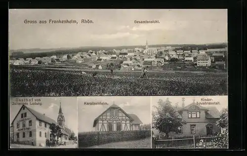 AK Frankenheim / Rhön, Gesamtansicht, Gasthof v. Johannes Ludwig, Karolinen-Heim & Kinder-Bewahranstalt