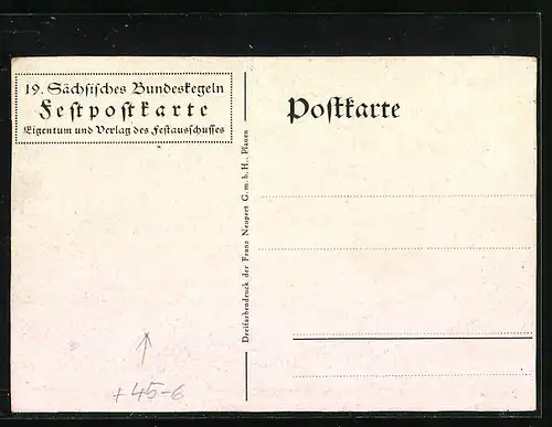 Künstler-AK Plauen i. V., 19. Sächs. Bundeskegeln 1927