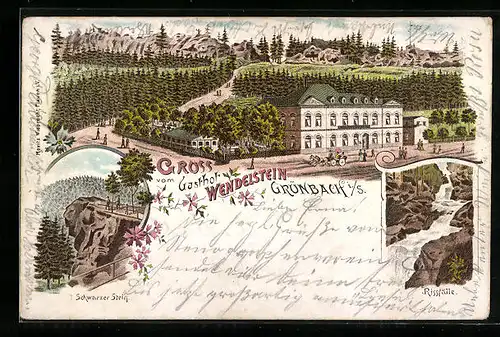 Lithographie Grünbach i. /S., Gasthof Wendelstein, Rissfälle