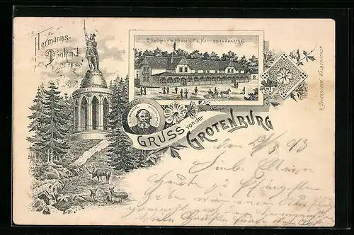 Lithographie Grotenburg, Gasthof zum Hermanns-Denkmal C. Reineke