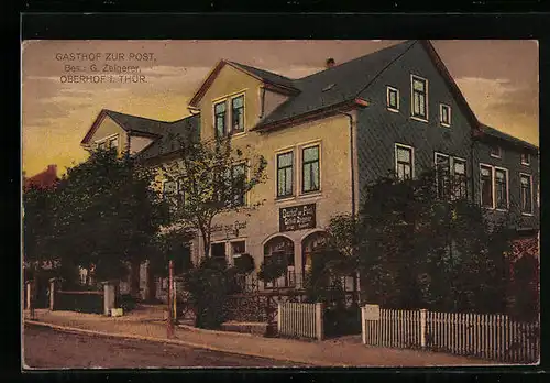 AK Oberhof /Th., Gasthof zur Post G. Zeigerer, Strassenansicht