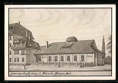 Künstler-AK Plauen, Gemeinschaftshaus I, Fabrikstrasse 6