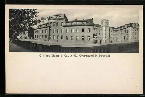 AK Göppersdorf bei Burgstädt, Gebäude der C. Hugo Eidner & Co. AG, Strassenansicht