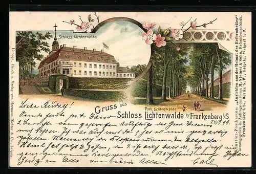 Lithographie Frankenberg /Sa., Schloss und Parkallee Lichtenwalde