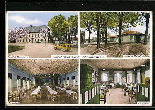 AK Altmittweida i. Sa., Gasthof Reichskrone, Garten mit Doppelkegelbahn, Ball-Saal, Gastzimmer