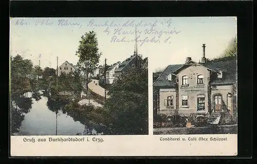 AK Burkhardtsdorf i. Erzgeb., Café Max Schüppel