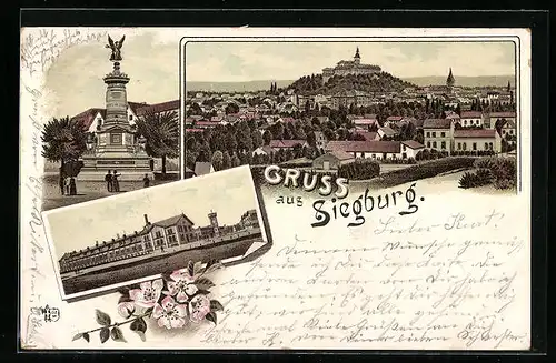 Lithographie Siegburg, Totalansicht, Geschossfabrik, Denkmal