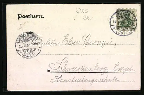 Lithographie Grünbach i. S., Gasthof Wendelstein, Rissfälle, Schwarzer Stein
