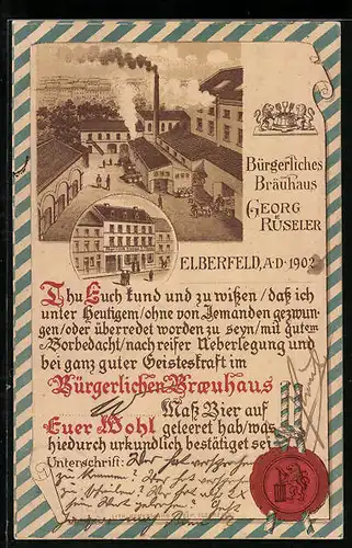 AK Elberfeld, Bürgerliches Bräuhaus, Georg Rüseler, Siegel