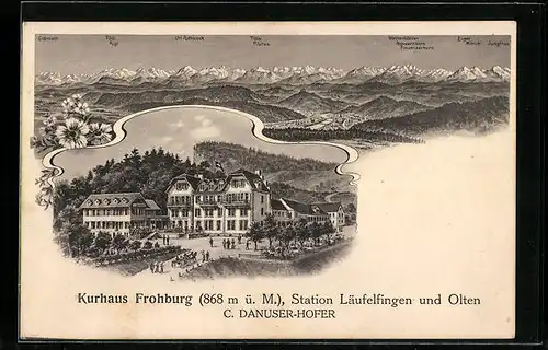 AK Läufelfingen, Kurhaus Frohburg, Bergpanorama mit Eiger, Mönch und Jungfrau