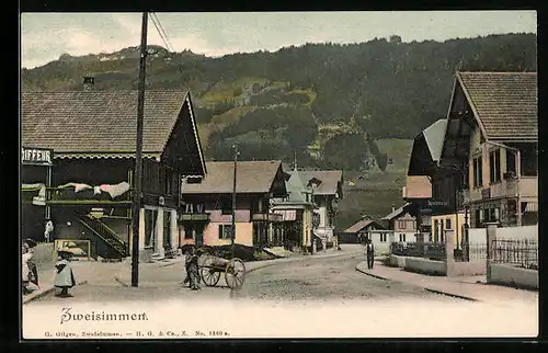 AK Zweisimmen, Strassenpartie mit Ansichtskarten-Geschäft