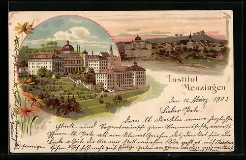 Lithographie Menzingen, Institut Menzingen, Teilansicht