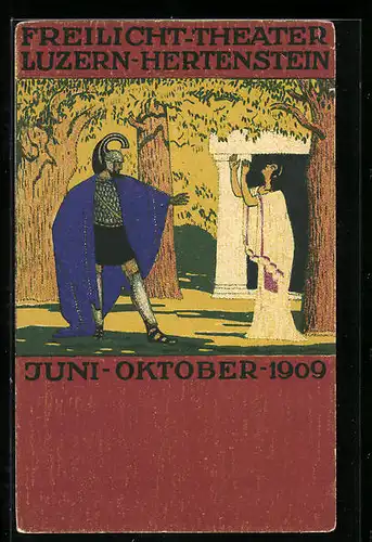 Künstler-AK Luzern-Hertenstein, Freilicht-Theater, Juni-Oktober 1909, Szenenbild