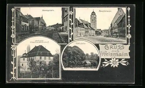 AK Weismain, Hauptstrasse, Marktplatz und Schloss Giechkröttendorf