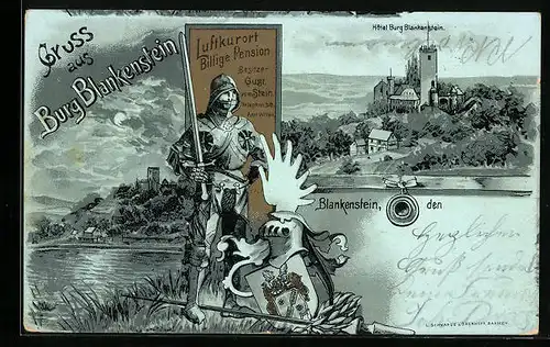 Mondschein-Lithographie Blankenstein, Hotel Burg Blankenstein, Inh. Gust. vom Stein