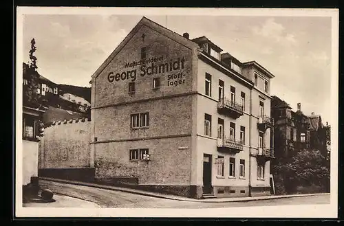 AK Heidelberg, Massschneiderei von Georg Schmidt, Stofflager
