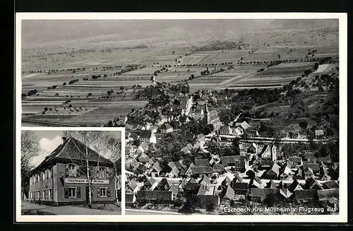 AK Eschbach /Krs. Müllheim, Ortsansicht vom Flugzeug aus, Gasthaus z. Kreuz