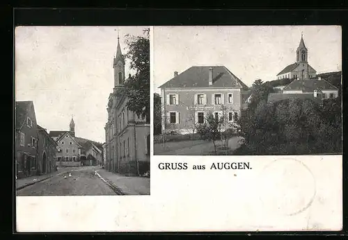 AK Auggen, Strassenpartie mit Kirche