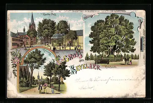 Lithographie Kevelaer, Kreuzweg mit Kreuzbaum, Kapellen-Platz