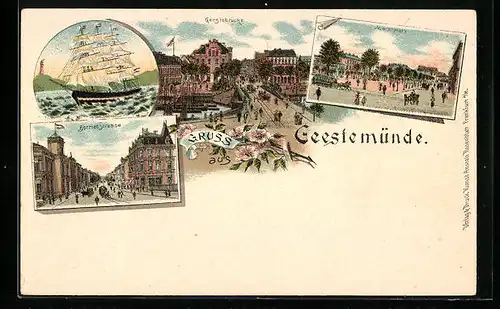 Lithographie Geestemünde, Marktplatz, Borriesstrasse