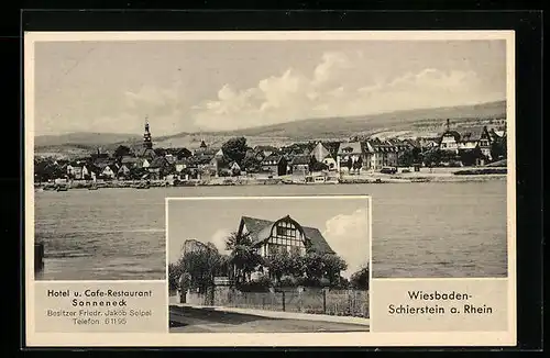 AK Schierstein a. Rhein, Ortsansicht, Hotel u. Cafe-Restaurant Sonneneck