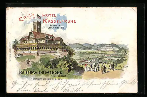 Künstler-AK Bonn, Kaiser-Wilhelmshöhe mit Hotel Kasselsruhe