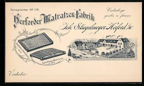 AK Herford i /W., Herforder Matratzenfabrik von Joh. Stiegelmeyer, Zugfeder-Matratze, Spiralfeder-Matratze
