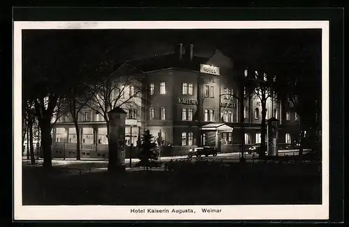 AK Weimar, Hotel Kaiserin Augusta bei Nacht