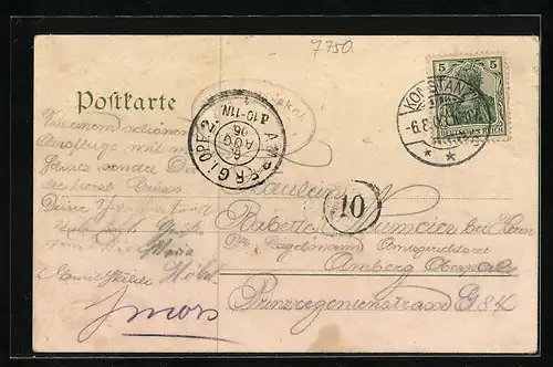 Künstler-AK Konstanz, Hotel-Pension Waldhaus Jakob, Villa Seeheim Dampfschiff-Station