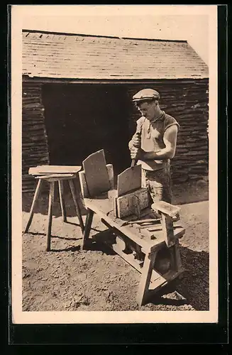 AK Handwerker bearbeitet Schieferplatten, Bergbau