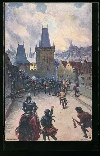 AK Útok Prazanú na Malou Stranu r. 1419, Soldaten greifen eine Stadt an, Militär