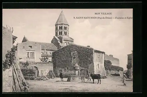 AK Saint-Saturnin, Fontaine et Eglise