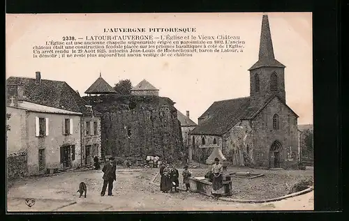 AK La Tour-d`Auvergne, L`Eglise et le Vieux Chateau