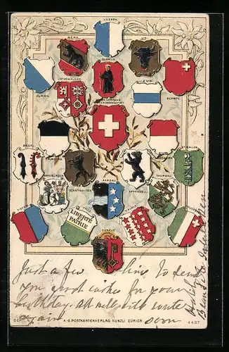 AK Schweiz, Schweizer Wappen, Luzern, Bern, Basel, Fribourg, Schwyz, Zug u. a.